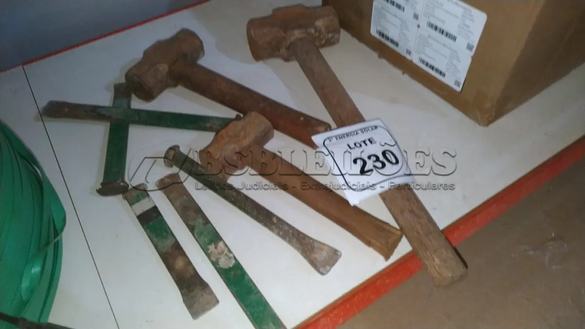 LOTE 230 - 03 MARRETAS COM CABO E 05 TALHADEIRAS CHATAS. (NO ESTADO) ATENÇÃO! FAZER A VISITAÇÃO ANTES DE ARREMATAR, NÃO SABEMOS SE FUNCIONA, LEILÃO NÃO TEM GARANTIA E NEM DEVOLUÇÃO, SUJEITO A POSSÍVEIS AVARIAS VISÍVEIS/OCULTAS E/OU AUSÊNCIA DE COMPONENTES.