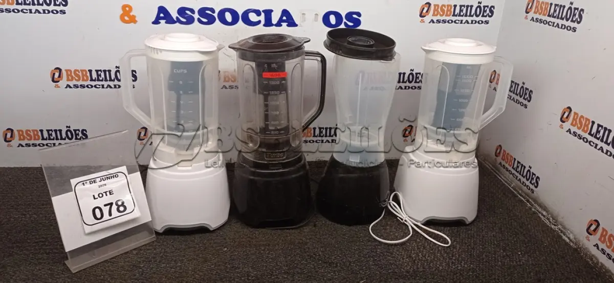 LOTE 078 - 04 LIQUIDIFICADORES DE MODELOS DIVERSOS MARCA MONDIAL. (NO ESTADO) ATENÇÃO! FAZER A VISITAÇÃO ANTES DE ARREMATAR, NÃO SABEMOS SE FUNCIONA, LEILÃO NÃO TEM GARANTIA E NEM DEVOLUÇÃO, SUJEITO A POSSÍVEIS AVARIAS VISÍVEIS/OCULTAS E/OU AUSÊNCIA DE COMPONENTES.