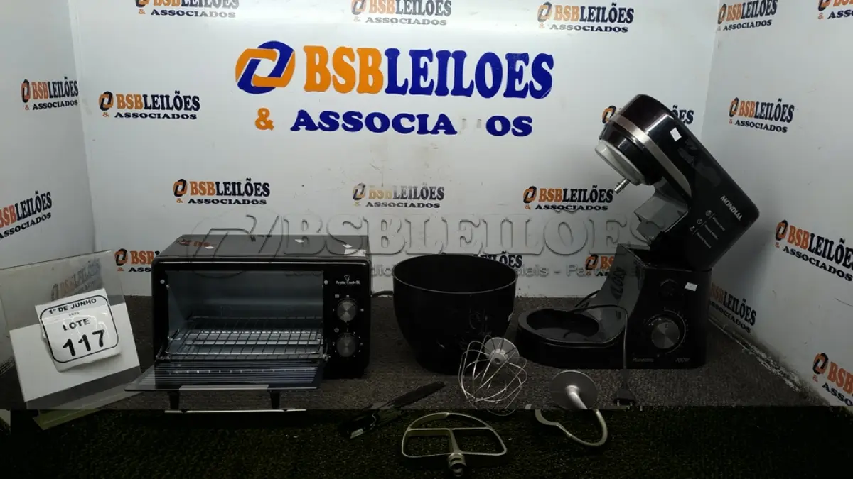 LOTE 117 - 01 BATEDEIRA PLANETÁRIA 220V MARCA MONDIAL E 01 FORNO ELÉTRICO 6L MARCA MONDIAL. (NO ESTADO) ATENÇÃO! FAZER A VISITAÇÃO ANTES DE ARREMATAR, NÃO SABEMOS SE FUNCIONA, LEILÃO NÃO TEM GARANTIA E NEM DEVOLUÇÃO, SUJEITO A POSSÍVEIS AVARIAS VISÍVEIS/OCULTAS E/OU AUSÊNCIA DE COMPONENTES.