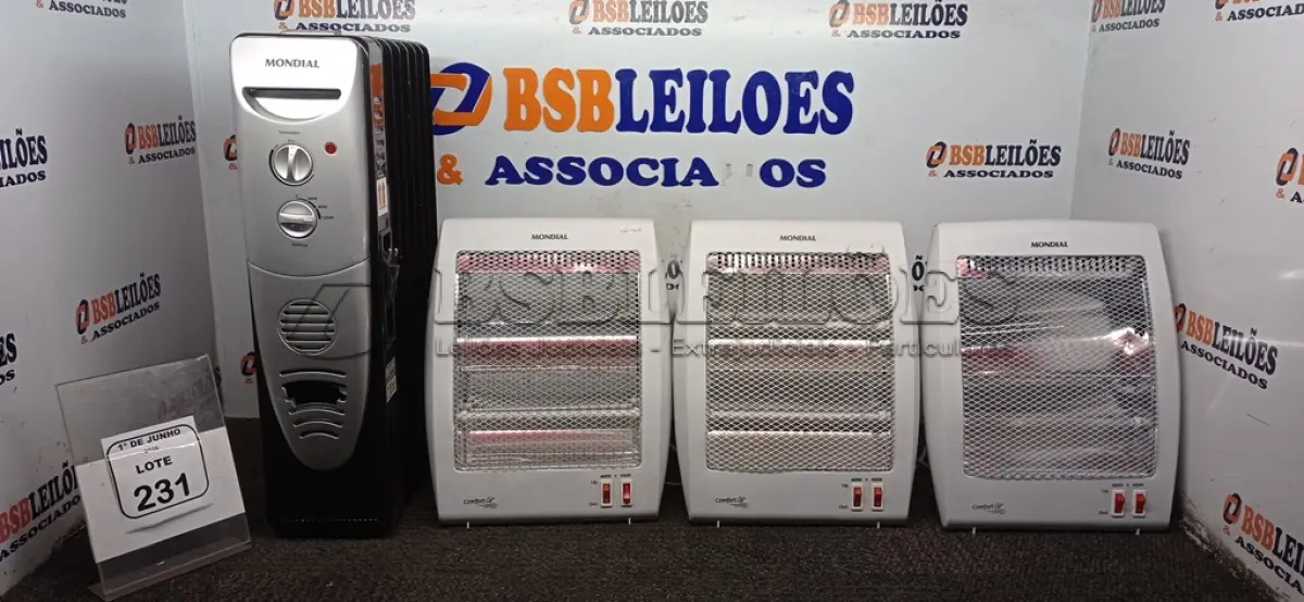 LOTE 231 - 04 AQUECEDORES DE MODELOS DIVERSOS MARCA MONDIAL. (NO ESTADO) ATENÇÃO! FAZER A VISITAÇÃO ANTES DE ARREMATAR, NÃO SABEMOS SE FUNCIONA, LEILÃO NÃO TEM GARANTIA E NEM DEVOLUÇÃO, SUJEITO A POSSÍVEIS AVARIAS VISÍVEIS/OCULTAS E/OU AUSÊNCIA DE COMPONENTES.