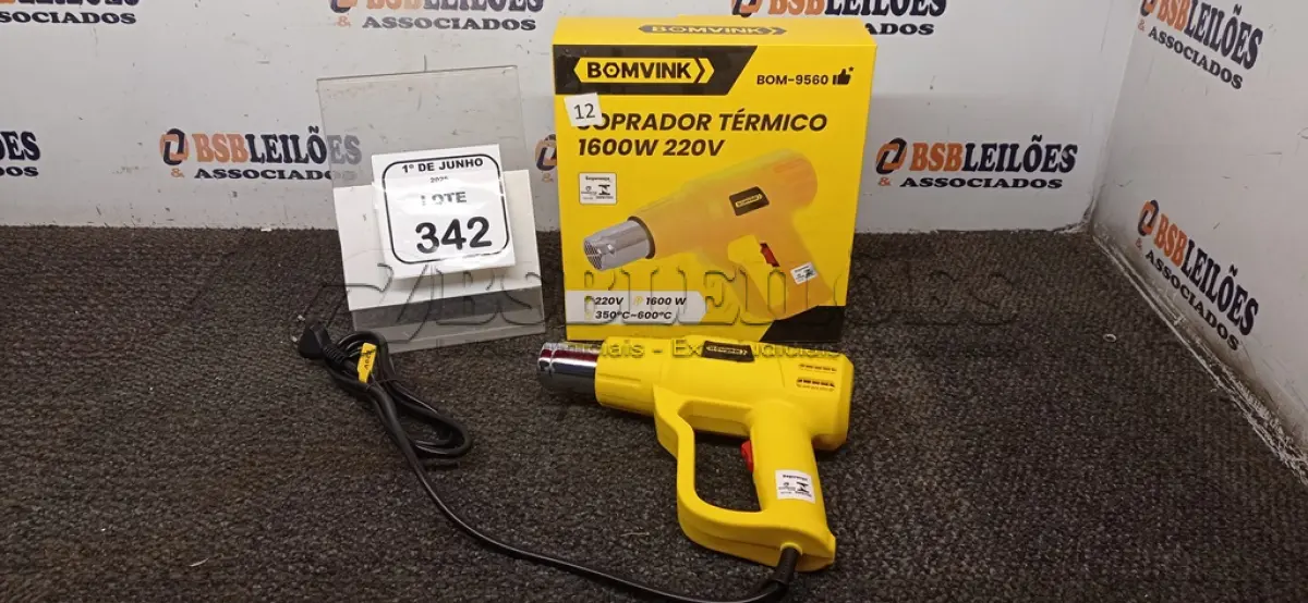 LOTE 342 - 01 SOPRADOR TÉRMICO 1600W 220V MODELO BOM-9560 MARCA BOMVINK. (NO ESTADO) ATENÇÃO! FAZER A VISITAÇÃO ANTES DE ARREMATAR, NÃO SABEMOS SE FUNCIONA, LEILÃO NÃO TEM GARANTIA E NEM DEVOLUÇÃO, SUJEITO A POSSÍVEIS AVARIAS VISÍVEIS/OCULTAS E/OU AUSÊNCIA DE COMPONENTES.