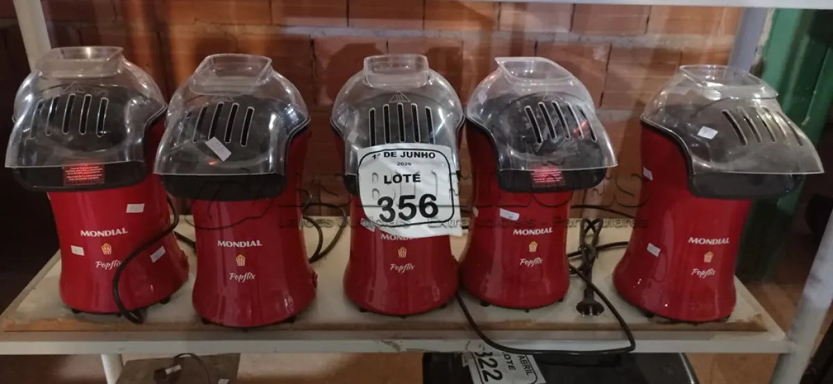 LOTE 356 - 05 PIPOQUEIRAS MODELO POPFLIX 220V MARCA MONDIAL. (NO ESTADO) ATENÇÃO! FAZER A VISITAÇÃO ANTES DE ARREMATAR, NÃO SABEMOS SE FUNCIONA, LEILÃO NÃO TEM GARANTIA E NEM DEVOLUÇÃO, SUJEITO A POSSÍVEIS AVARIAS VISÍVEIS/OCULTAS E/OU AUSÊNCIA DE COMPONENTES.