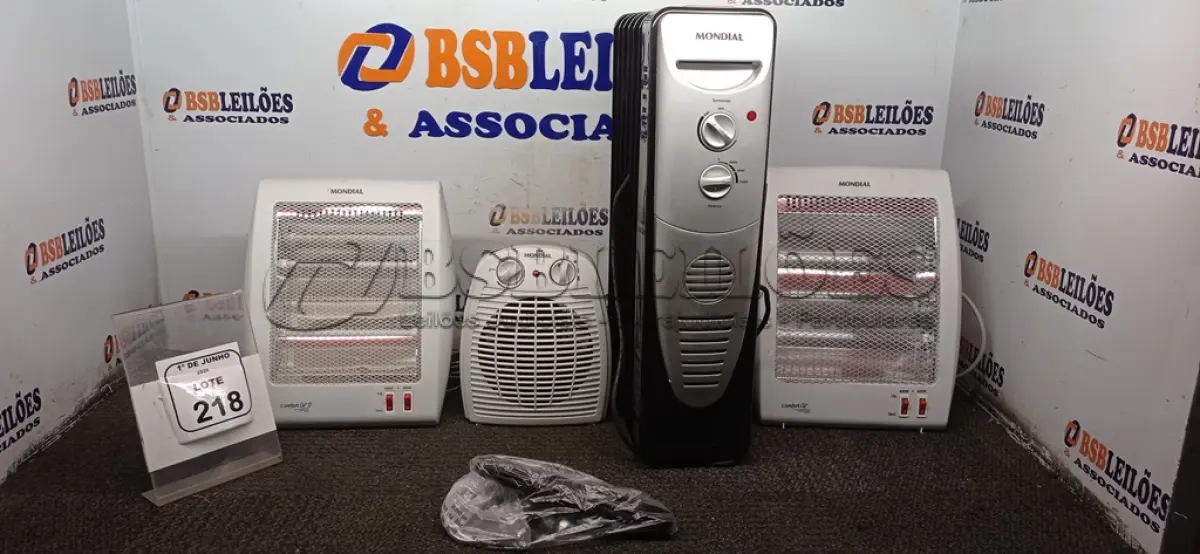 LOTE 218 - 04 AQUECEDORES DE MODELOS DIVERSOS MARCA MONDIAL. (NO ESTADO) ATENÇÃO! FAZER A VISITAÇÃO ANTES DE ARREMATAR, NÃO SABEMOS SE FUNCIONA, LEILÃO NÃO TEM GARANTIA E NEM DEVOLUÇÃO, SUJEITO A POSSÍVEIS AVARIAS VISÍVEIS/OCULTAS E/OU AUSÊNCIA DE COMPONENTES.