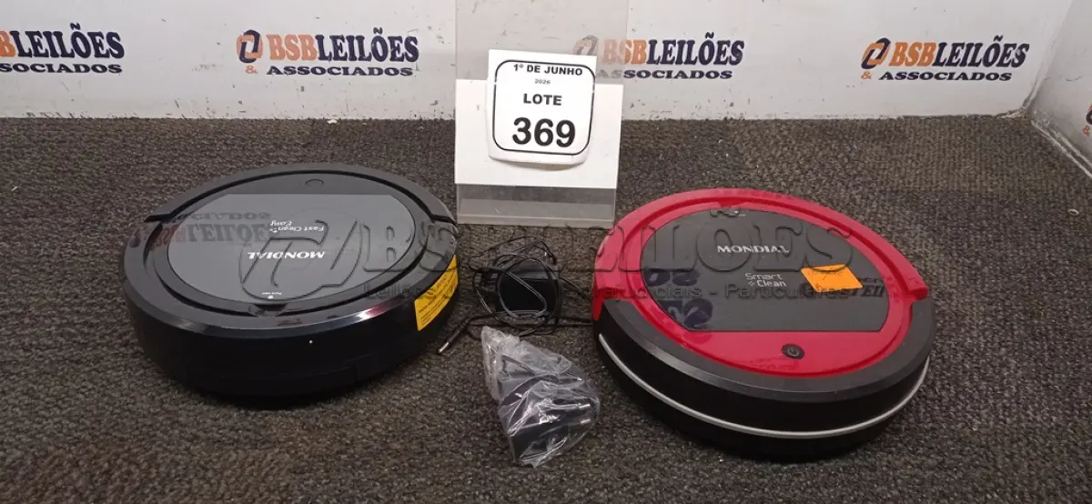 LOTE 369 - 02 ASPIRADORES ROBÔ MARCA MONDIAL. (NO ESTADO) ATENÇÃO! FAZER A VISITAÇÃO ANTES DE ARREMATAR, NÃO SABEMOS SE FUNCIONA, LEILÃO NÃO TEM GARANTIA E NEM DEVOLUÇÃO, SUJEITO A POSSÍVEIS AVARIAS VISÍVEIS/OCULTAS E/OU AUSÊNCIA DE COMPONENTES.