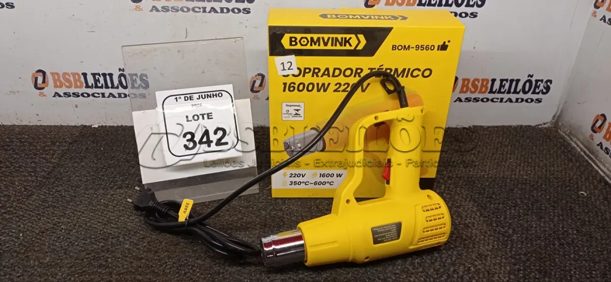 LOTE 342 - 01 SOPRADOR TÉRMICO 1600W 220V MODELO BOM-9560 MARCA BOMVINK. (NO ESTADO) ATENÇÃO! FAZER A VISITAÇÃO ANTES DE ARREMATAR, NÃO SABEMOS SE FUNCIONA, LEILÃO NÃO TEM GARANTIA E NEM DEVOLUÇÃO, SUJEITO A POSSÍVEIS AVARIAS VISÍVEIS/OCULTAS E/OU AUSÊNCIA DE COMPONENTES.
