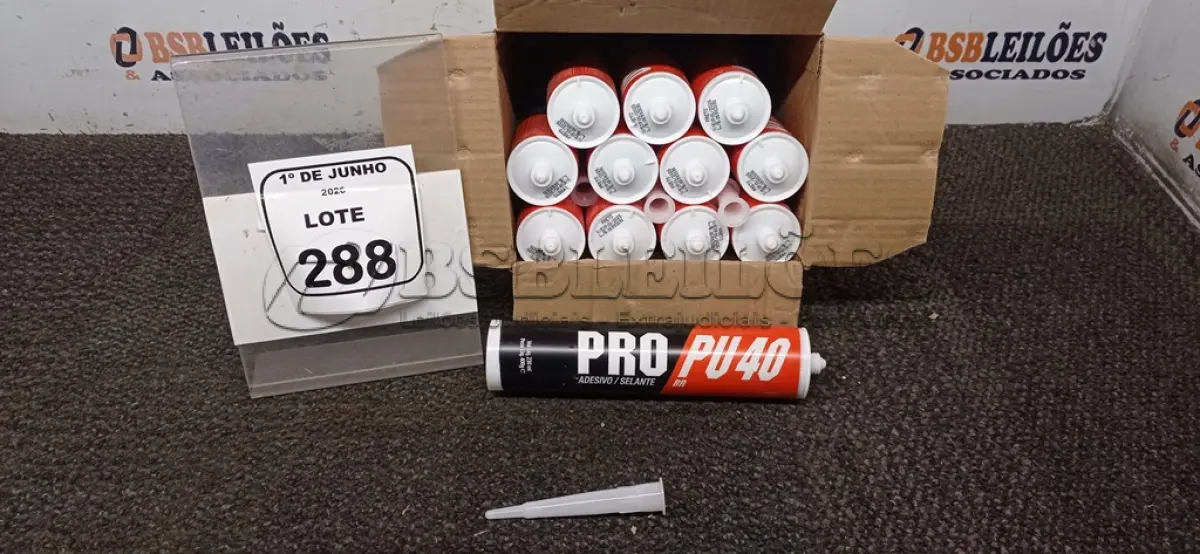 LOTE 288 - 01 CAIXA COM 12 PU 40 ADESIVOS/SELANTES DE 230ML MARCA PRO. (NO ESTADO) ATENÇÃO! FAZER A VISITAÇÃO ANTES DE ARREMATAR, NÃO SABEMOS SE FUNCIONA, LEILÃO NÃO TEM GARANTIA E NEM DEVOLUÇÃO, SUJEITO A POSSÍVEIS AVARIAS VISÍVEIS/OCULTAS E/OU AUSÊNCIA DE COMPONENTES.