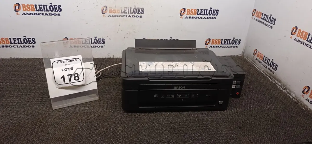 LOTE 178 - 01 IMPRESSORA MODELO L355 MARCA EPSON. (NO ESTADO) ATENÇÃO! FAZER A VISITAÇÃO ANTES DE ARREMATAR, NÃO SABEMOS SE FUNCIONA, LEILÃO NÃO TEM GARANTIA E NEM DEVOLUÇÃO, SUJEITO A POSSÍVEIS AVARIAS VISÍVEIS/OCULTAS E/OU AUSÊNCIA DE COMPONENTES.