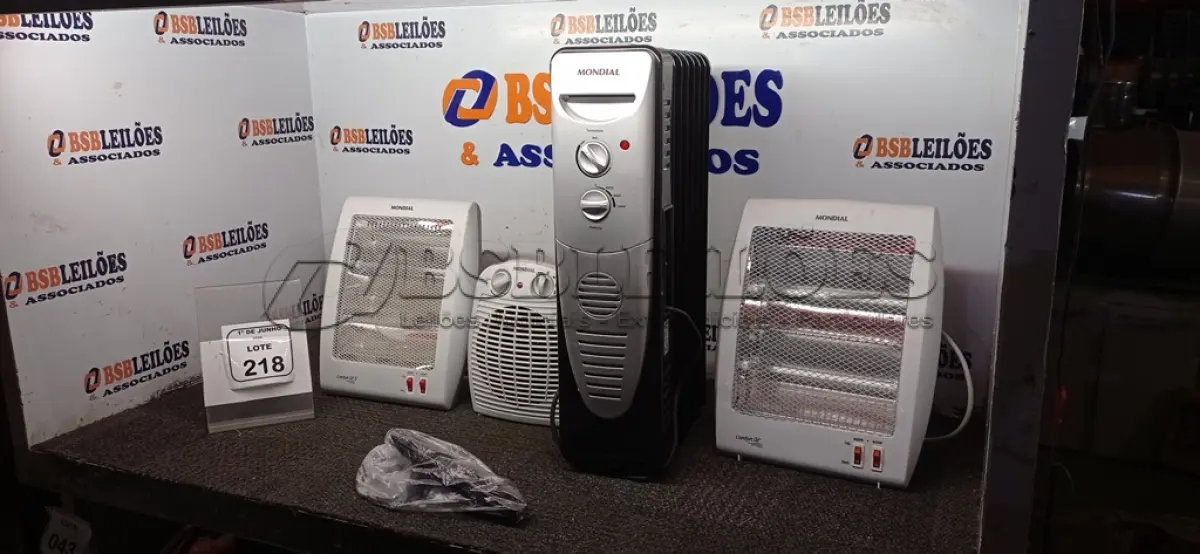 LOTE 218 - 04 AQUECEDORES DE MODELOS DIVERSOS MARCA MONDIAL. (NO ESTADO) ATENÇÃO! FAZER A VISITAÇÃO ANTES DE ARREMATAR, NÃO SABEMOS SE FUNCIONA, LEILÃO NÃO TEM GARANTIA E NEM DEVOLUÇÃO, SUJEITO A POSSÍVEIS AVARIAS VISÍVEIS/OCULTAS E/OU AUSÊNCIA DE COMPONENTES.
