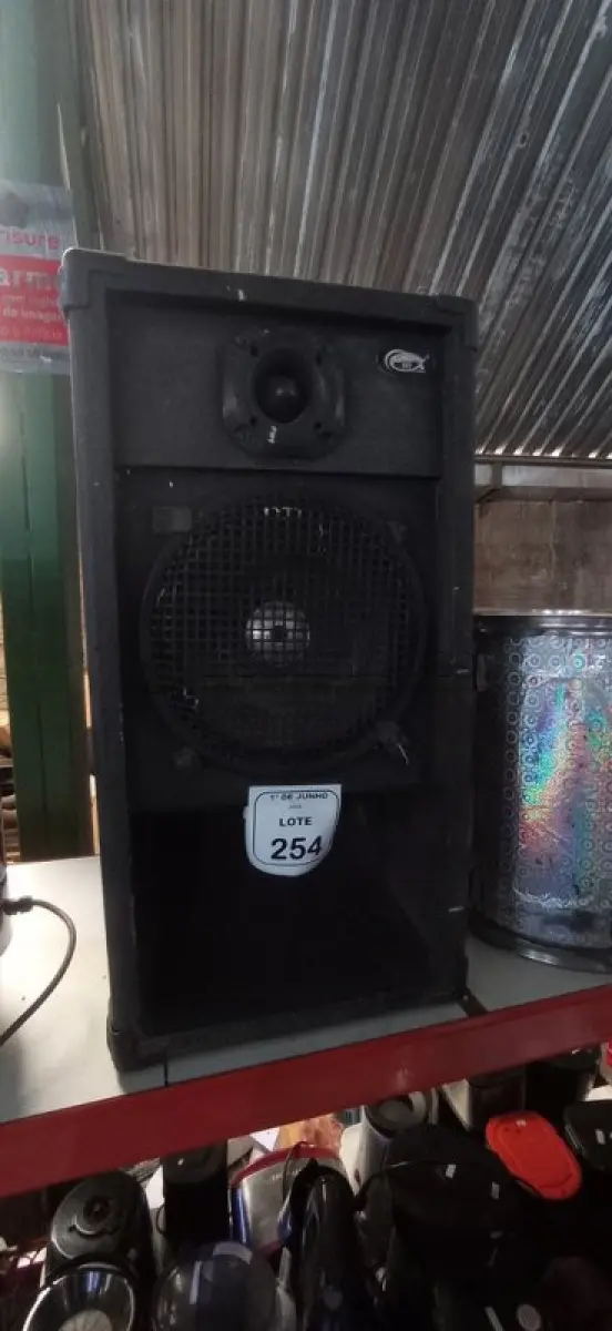 LOTE 254 - 01 CAIXA DE SOM ALTO FALANTE. (NO ESTADO) ATENÇÃO! FAZER A VISITAÇÃO ANTES DE ARREMATAR, NÃO SABEMOS SE FUNCIONA, LEILÃO NÃO TEM GARANTIA E NEM DEVOLUÇÃO, SUJEITO A POSSÍVEIS AVARIAS VISÍVEIS/OCULTAS E/OU AUSÊNCIA DE COMPONENTES.
