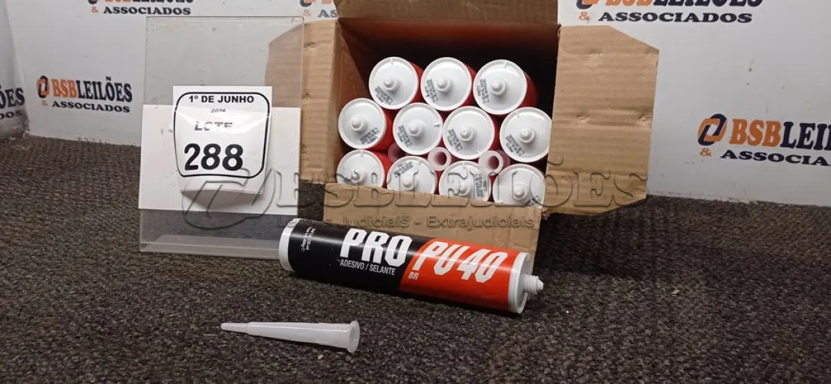 LOTE 288 - 01 CAIXA COM 12 PU 40 ADESIVOS/SELANTES DE 230ML MARCA PRO. (NO ESTADO) ATENÇÃO! FAZER A VISITAÇÃO ANTES DE ARREMATAR, NÃO SABEMOS SE FUNCIONA, LEILÃO NÃO TEM GARANTIA E NEM DEVOLUÇÃO, SUJEITO A POSSÍVEIS AVARIAS VISÍVEIS/OCULTAS E/OU AUSÊNCIA DE COMPONENTES.