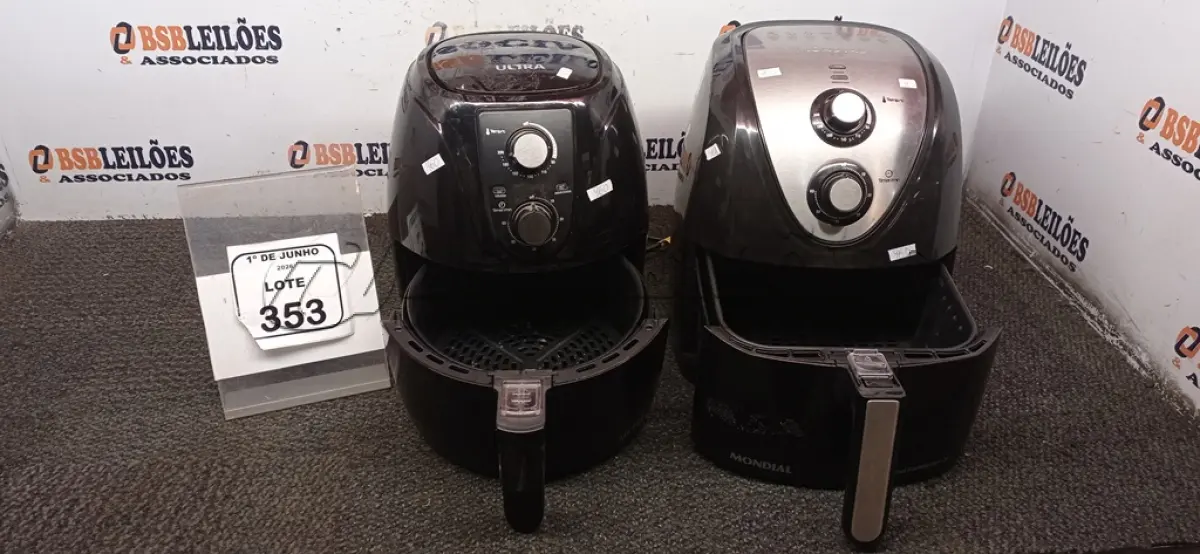LOTE 353 - 02 AIR FRYERS 220V MARCA MONDIAL. (NO ESTADO) ATENÇÃO! FAZER A VISITAÇÃO ANTES DE ARREMATAR, NÃO SABEMOS SE FUNCIONA, LEILÃO NÃO TEM GARANTIA E NEM DEVOLUÇÃO, SUJEITO A POSSÍVEIS AVARIAS VISÍVEIS/OCULTAS E/OU AUSÊNCIA DE COMPONENTES.