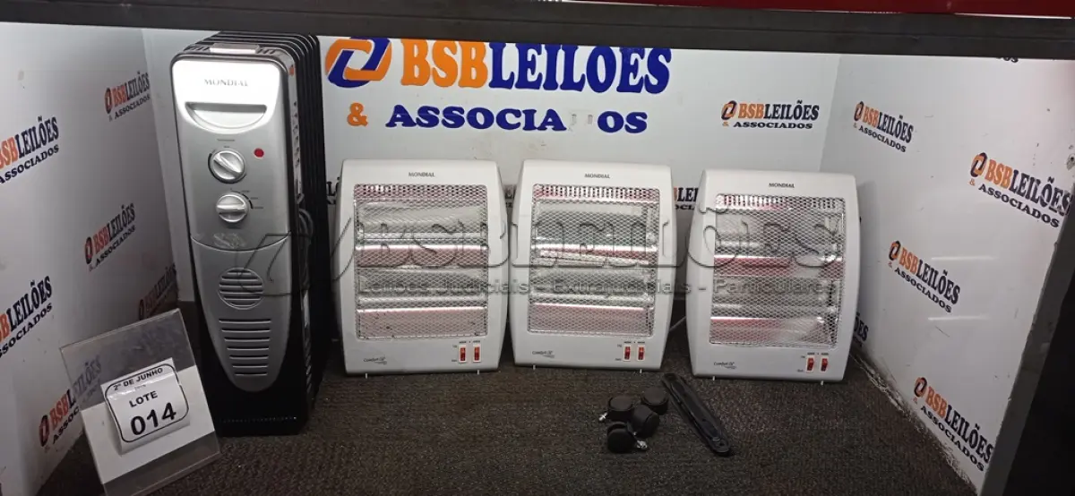 LOTE 014 - 04 AQUECEDORES 220V DE MODELOS DIVERSOS MARCA MONDIAL. (NO ESTADO) ATENÇÃO! FAZER A VISITAÇÃO ANTES DE ARREMATAR, NÃO SABEMOS SE FUNCIONA, LEILÃO NÃO TEM GARANTIA E NEM DEVOLUÇÃO, SUJEITO A POSSÍVEIS AVARIAS VISÍVEIS/OCULTAS E/OU AUSÊNCIA DE COMPONENTES.