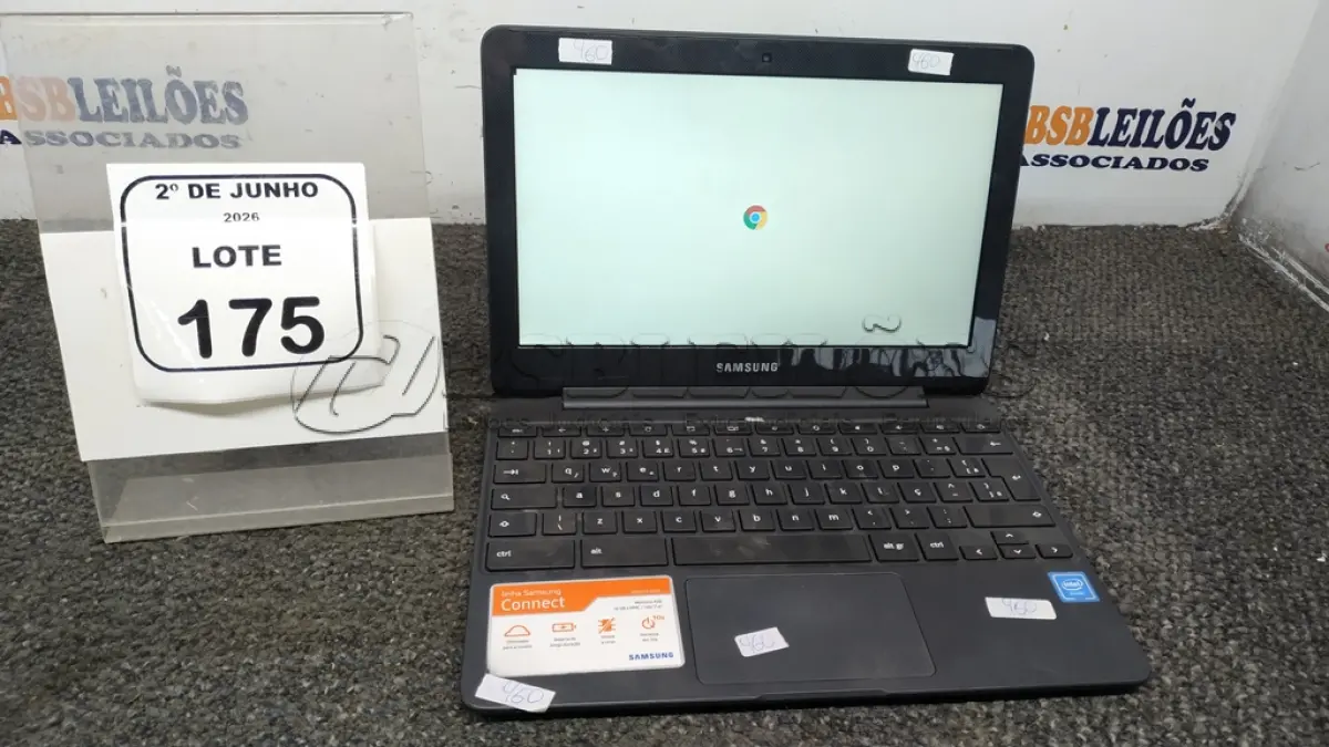 LOTE 175 - 01 CROMEBOOK LINHA CONNECT MEMORIA 4GB, 16GB E.MMC TELA DE 11.6’’ MARCA SAMSUNG SEM FONTE. (NO ESTADO) ATENÇÃO! FAZER A VISITAÇÃO ANTES DE ARREMATAR, NÃO SABEMOS SE FUNCIONA, LEILÃO NÃO TEM GARANTIA E NEM DEVOLUÇÃO, SUJEITO A POSSÍVEIS AVARIAS VISÍVEIS/OCULTAS E/OU AUSÊNCIA DE COMPONENTES.