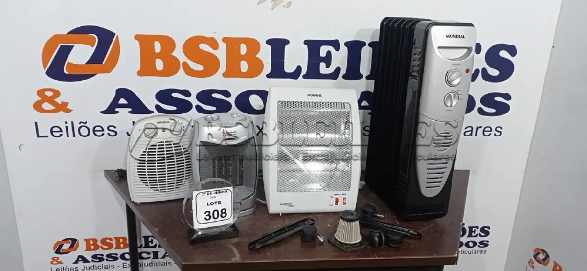 LOTE 308 - 04 AQUECEDORES DE MODELOS DIVERSOS MARCA MONDIAL. (NO ESTADO) ATENÇÃO! FAZER A VISITAÇÃO ANTES DE ARREMATAR, NÃO SABEMOS SE FUNCIONA, LEILÃO NÃO TEM GARANTIA E NEM DEVOLUÇÃO, SUJEITO A POSSÍVEIS AVARIAS VISÍVEIS/OCULTAS E/OU AUSÊNCIA DE COMPONENTES.