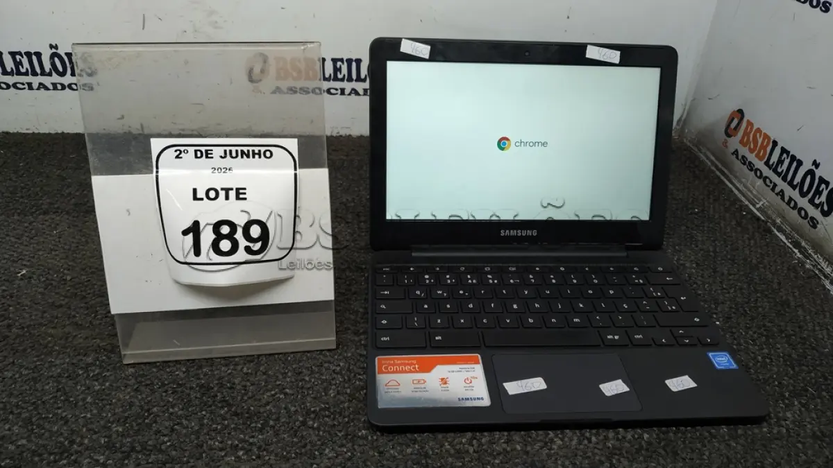LOTE 189 - 01 CROMEBOOK LINHA CONNECT MEMORIA 2GB, 16GB E.MMC TELA DE 11.6’’ MARCA SAMSUNG SEM FONTE. (NO ESTADO) ATENÇÃO! FAZER A VISITAÇÃO ANTES DE ARREMATAR, NÃO SABEMOS SE FUNCIONA, LEILÃO NÃO TEM GARANTIA E NEM DEVOLUÇÃO, SUJEITO A POSSÍVEIS AVARIAS VISÍVEIS/OCULTAS E/OU AUSÊNCIA DE COMPONENTES.