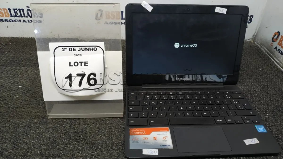LOTE 176 - 01 CROMEBOOK LINHA CONNECT MEMORIA 2GB, 16GB E.MMC TELA DE 11.6’’ MARCA SAMSUNG SEM FONTE. (NO ESTADO) ATENÇÃO! FAZER A VISITAÇÃO ANTES DE ARREMATAR, NÃO SABEMOS SE FUNCIONA, LEILÃO NÃO TEM GARANTIA E NEM DEVOLUÇÃO, SUJEITO A POSSÍVEIS AVARIAS VISÍVEIS/OCULTAS E/OU AUSÊNCIA DE COMPONENTES.
