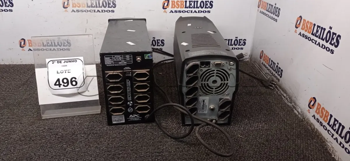 LOTE 496 - 02 NOBREAKS DE 1.800VA E 1.200VA. (NO ESTADO) ATENÇÃO! FAZER A VISITAÇÃO ANTES DE ARREMATAR, NÃO SABEMOS SE FUNCIONA, LEILÃO NÃO TEM GARANTIA E NEM DEVOLUÇÃO, SUJEITO A POSSÍVEIS AVARIAS VISÍVEIS/OCULTAS E/OU AUSÊNCIA DE COMPONENTES.
