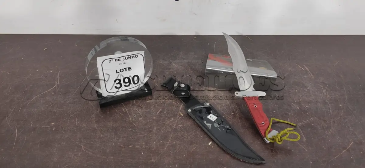 LOTE 390 - 01 FACA TÁTICA FULL TANG 30CM COM FIEL NO GOMO CABO DE MADEIRA E BAINHA EM COURO SINTÉTICO. (NO ESTADO) ATENÇÃO! FAZER A VISITAÇÃO ANTES DE ARREMATAR, NÃO SABEMOS SE FUNCIONA, LEILÃO NÃO TEM GARANTIA E NEM DEVOLUÇÃO, SUJEITO A POSSÍVEIS AVARIAS VISÍVEIS/OCULTAS E/OU AUSÊNCIA DE COMPONENTES.