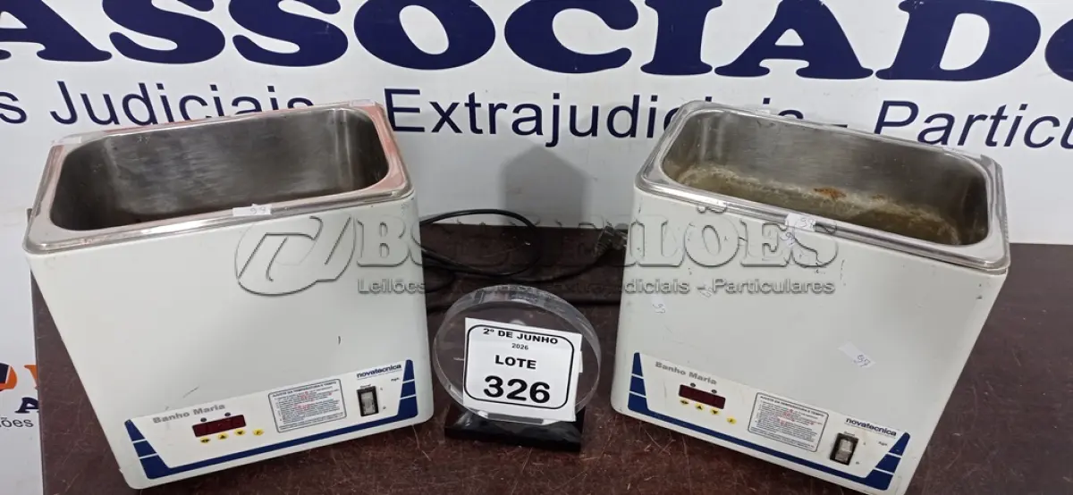 LOTE 326 - 02 BANHOS MARIA MARCA NOVATECNICA. (NO ESTADO) ATENÇÃO! FAZER A VISITAÇÃO ANTES DE ARREMATAR, NÃO SABEMOS SE FUNCIONA, LEILÃO NÃO TEM GARANTIA E NEM DEVOLUÇÃO, SUJEITO A POSSÍVEIS AVARIAS VISÍVEIS/OCULTAS E/OU AUSÊNCIA DE COMPONENTES.