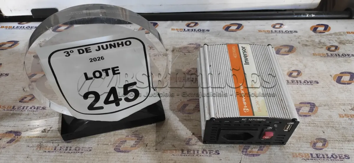 LOTE 245 - 01 INVERSOR DE ONDA MODIFICADA 400WATTS ENTRADA 24V E SAÍDA 127V. (NO ESTADO) ATENÇÃO! FAZER A VISITAÇÃO ANTES DE ARREMATAR, NÃO SABEMOS SE FUNCIONA, LEILÃO NÃO TEM GARANTIA E NEM DEVOLUÇÃO, SUJEITO A POSSÍVEIS AVARIAS VISÍVEIS/OCULTAS E/OU AUSÊNCIA DE COMPONENTES.