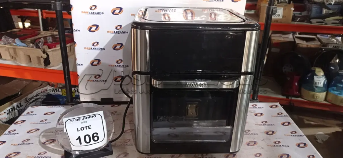 LOTE 106 - 01 AIR FRYER/FORNO 12L 220V MARCA MONDIAL. (NO ESTADO) ATENÇÃO! FAZER A VISITAÇÃO ANTES DE ARREMATAR, NÃO SABEMOS SE FUNCIONA, LEILÃO NÃO TEM GARANTIA E NEM DEVOLUÇÃO, SUJEITO A POSSÍVEIS AVARIAS VISÍVEIS/OCULTAS E/OU AUSÊNCIA DE COMPONENTES.