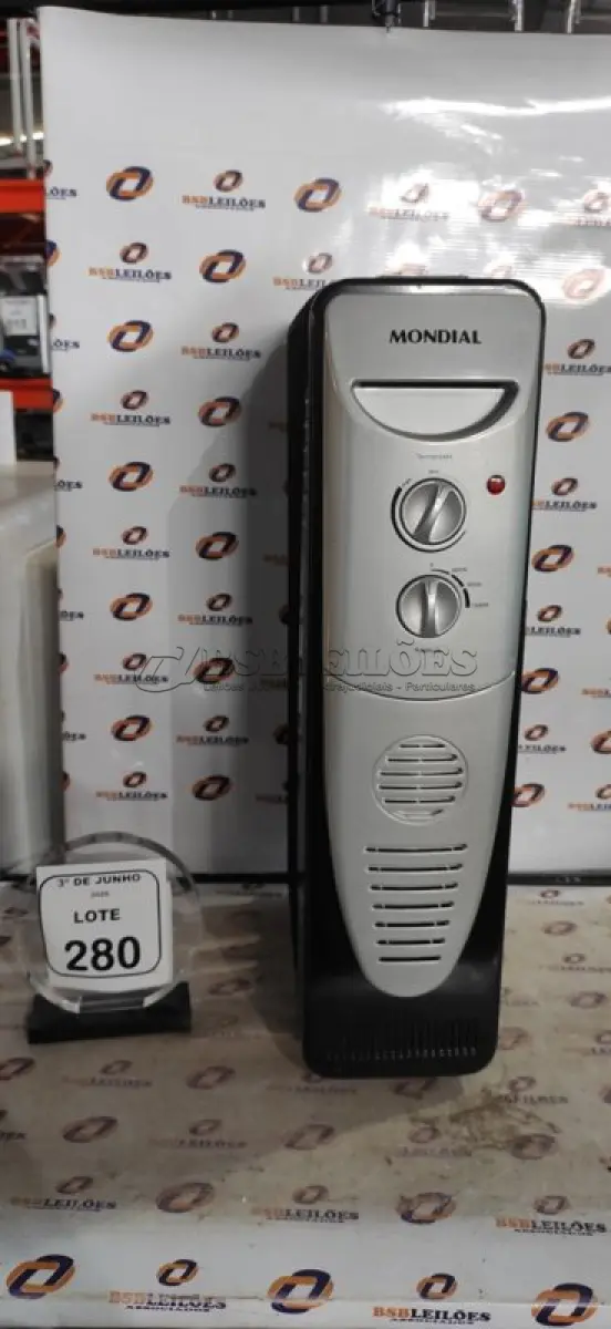 LOTE 280 - 01 AQUECEDOR 220V MARCA MONDIAL. (NO ESTADO) ATENÇÃO! FAZER A VISITAÇÃO ANTES DE ARREMATAR, NÃO SABEMOS SE FUNCIONA, LEILÃO NÃO TEM GARANTIA E NEM DEVOLUÇÃO, SUJEITO A POSSÍVEIS AVARIAS VISÍVEIS/OCULTAS E/OU AUSÊNCIA DE COMPONENTES.