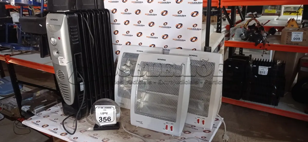 LOTE 356 - 04 AQUECEDORES DE MODELOS DIVERSOS MARCA MONDIAL. (NO ESTADO) ATENÇÃO! FAZER A VISITAÇÃO ANTES DE ARREMATAR, NÃO SABEMOS SE FUNCIONA, LEILÃO NÃO TEM GARANTIA E NEM DEVOLUÇÃO, SUJEITO A POSSÍVEIS AVARIAS VISÍVEIS/OCULTAS E/OU AUSÊNCIA DE COMPONENTES.