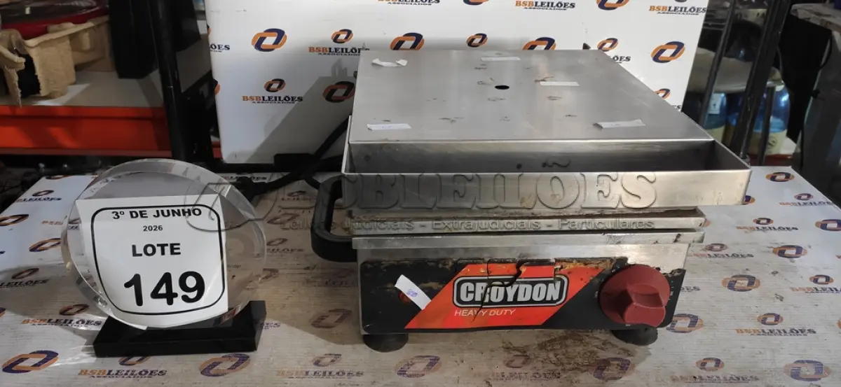 LOTE 149 - 01 CHAPA DE ALIMENTOS 220V MARCA CROYDON. (NO ESTADO) ATENÇÃO! FAZER A VISITAÇÃO ANTES DE ARREMATAR, NÃO SABEMOS SE FUNCIONA, LEILÃO NÃO TEM GARANTIA E NEM DEVOLUÇÃO, SUJEITO A POSSÍVEIS AVARIAS VISÍVEIS/OCULTAS E/OU AUSÊNCIA DE COMPONENTES.