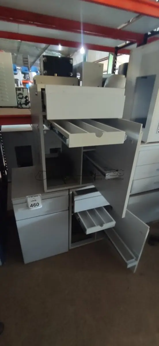 LOTE 460 - 03 ARMÁRIOS PARA CPU COM 01 PORTA E 01 GAVETA. (NO ESTADO) ATENÇÃO! FAZER A VISITAÇÃO ANTES DE ARREMATAR, NÃO SABEMOS SE FUNCIONA, LEILÃO NÃO TEM GARANTIA E NEM DEVOLUÇÃO, SUJEITO A POSSÍVEIS AVARIAS VISÍVEIS/OCULTAS E/OU AUSÊNCIA DE COMPONENTES.