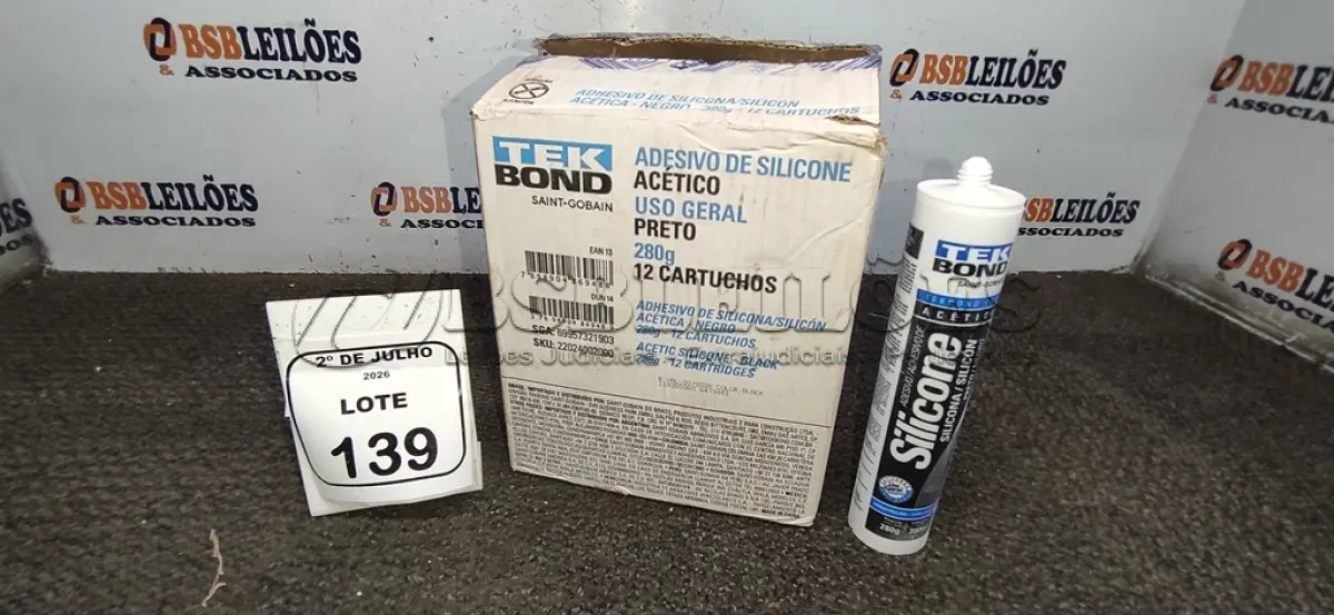 LOTE 139 - 12 BISNAGAS DE ADESIVO SILICONE PRETO 280G CADA MARCA TEK BOND. (NO ESTADO) ATENÇÃO! FAZER A VISITAÇÃO ANTES DE ARREMATAR, NÃO SABEMOS SE FUNCIONA, LEILÃO NÃO TEM GARANTIA E NEM DEVOLUÇÃO, SUJEITO A POSSÍVEIS AVARIAS VISÍVEIS/OCULTAS E/OU AUSÊNCIA DE COMPONENTES.