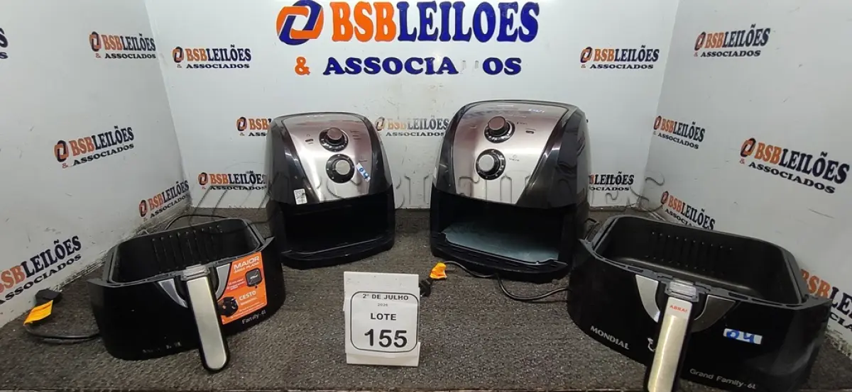 LOTE 155 - 02 AIR FRYERS 220V MARCA MONDIAL. (NO ESTADO) ATENÇÃO! FAZER A VISITAÇÃO ANTES DE ARREMATAR, NÃO SABEMOS SE FUNCIONA, LEILÃO NÃO TEM GARANTIA E NEM DEVOLUÇÃO, SUJEITO A POSSÍVEIS AVARIAS VISÍVEIS/OCULTAS E/OU AUSÊNCIA DE COMPONENTES.