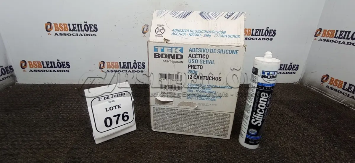 LOTE 076 - 12 BISNAGAS DE ADESIVO SILICONE PRETO 280G CADA MARCA TEK BOND. (NO ESTADO) ATENÇÃO! FAZER A VISITAÇÃO ANTES DE ARREMATAR, NÃO SABEMOS SE FUNCIONA, LEILÃO NÃO TEM GARANTIA E NEM DEVOLUÇÃO, SUJEITO A POSSÍVEIS AVARIAS VISÍVEIS/OCULTAS E/OU AUSÊNCIA DE COMPONENTES.