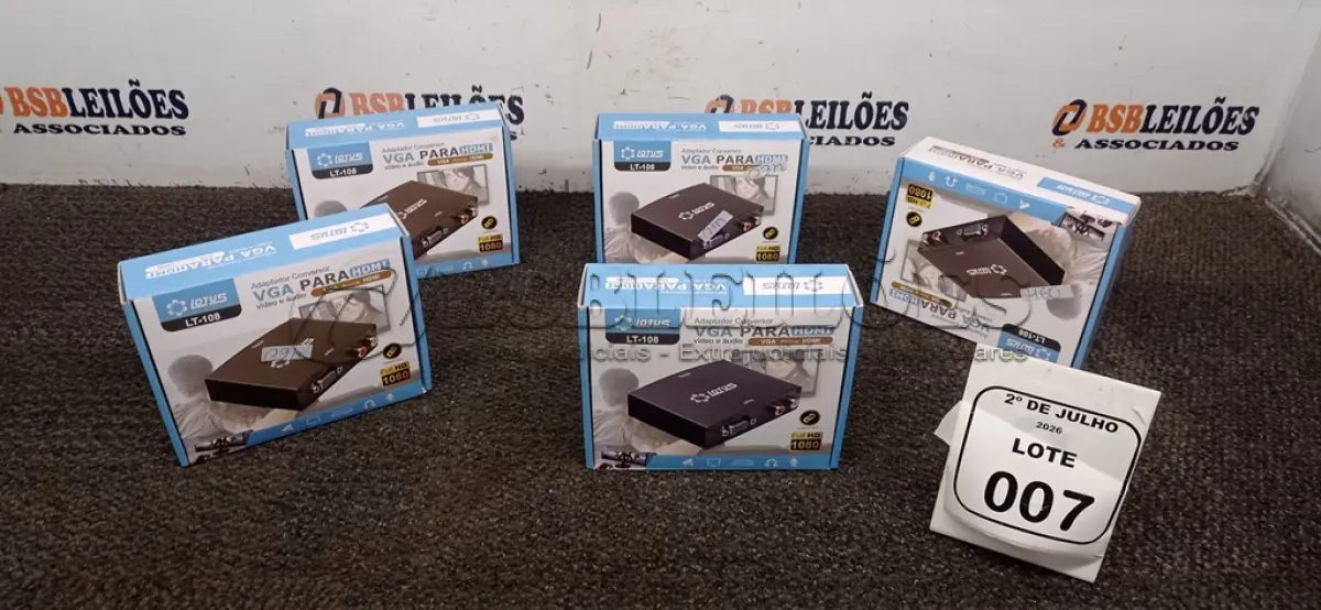 LOTE 007 - 05 ADAPTADORES CONVERSOR VGA PARA HDMI MARCA LOTUS. (NO ESTADO) ATENÇÃO! FAZER A VISITAÇÃO ANTES DE ARREMATAR, NÃO SABEMOS SE FUNCIONA, LEILÃO NÃO TEM GARANTIA E NEM DEVOLUÇÃO, SUJEITO A POSSÍVEIS AVARIAS VISÍVEIS/OCULTAS E/OU AUSÊNCIA DE COMPONENTES.