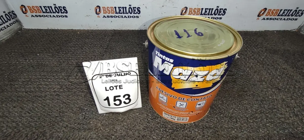 LOTE 153 - 01 LATA DE ADESIVO DE CONTATO 2,80KG MARCA MAZA. (NO ESTADO) ATENÇÃO! FAZER A VISITAÇÃO ANTES DE ARREMATAR, NÃO SABEMOS SE FUNCIONA, LEILÃO NÃO TEM GARANTIA E NEM DEVOLUÇÃO, SUJEITO A POSSÍVEIS AVARIAS VISÍVEIS/OCULTAS E/OU AUSÊNCIA DE COMPONENTES.