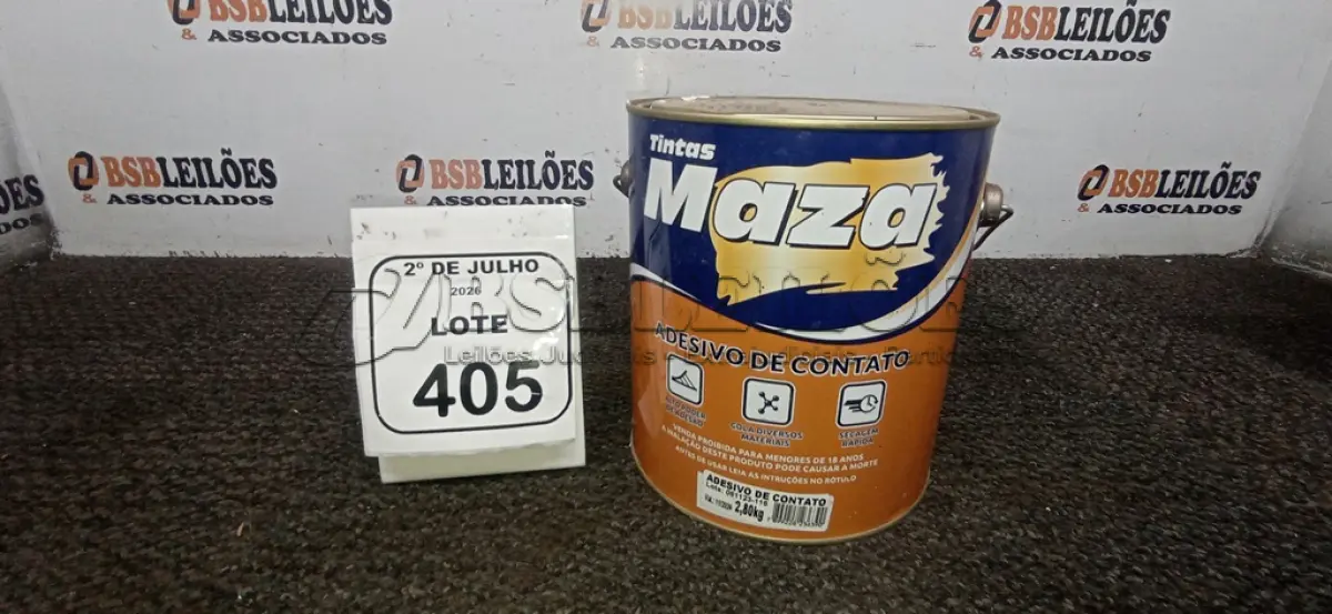LOTE 405 - 01 LATA DE ADESIVO DE CONTATO 2,80KG MARCA MAZA. (NO ESTADO) ATENÇÃO! FAZER A VISITAÇÃO ANTES DE ARREMATAR, NÃO SABEMOS SE FUNCIONA, LEILÃO NÃO TEM GARANTIA E NEM DEVOLUÇÃO, SUJEITO A POSSÍVEIS AVARIAS VISÍVEIS/OCULTAS E/OU AUSÊNCIA DE COMPONENTES.
