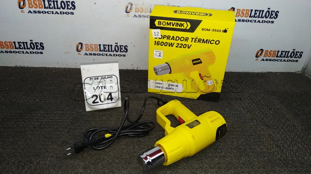 LOTE 204 - 01 SOPRADOR TÉRMICO 1600W 220V MODELO BOM-9560 MARCA BOMVINK. (NO ESTADO) ATENÇÃO! FAZER A VISITAÇÃO ANTES DE ARREMATAR, NÃO SABEMOS SE FUNCIONA, LEILÃO NÃO TEM GARANTIA E NEM DEVOLUÇÃO, SUJEITO A POSSÍVEIS AVARIAS VISÍVEIS/OCULTAS E/OU AUSÊNCIA DE COMPONENTES.