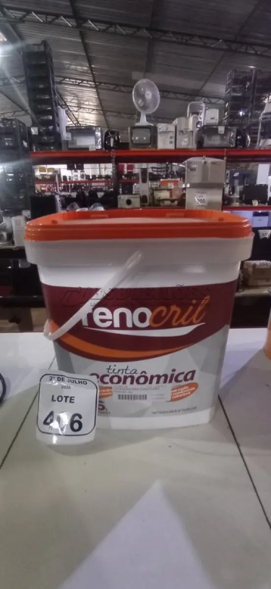 LOTE 406 - 01 BALDE DE TINTA ECONÔMICA 16L NA COR BRANCO NEVE MARCA RENOCRIL. (NO ESTADO) ATENÇÃO! FAZER A VISITAÇÃO ANTES DE ARREMATAR, NÃO SABEMOS SE FUNCIONA, LEILÃO NÃO TEM GARANTIA E NEM DEVOLUÇÃO, SUJEITO A POSSÍVEIS AVARIAS VISÍVEIS/OCULTAS E/OU AUSÊNCIA DE COMPONENTES.