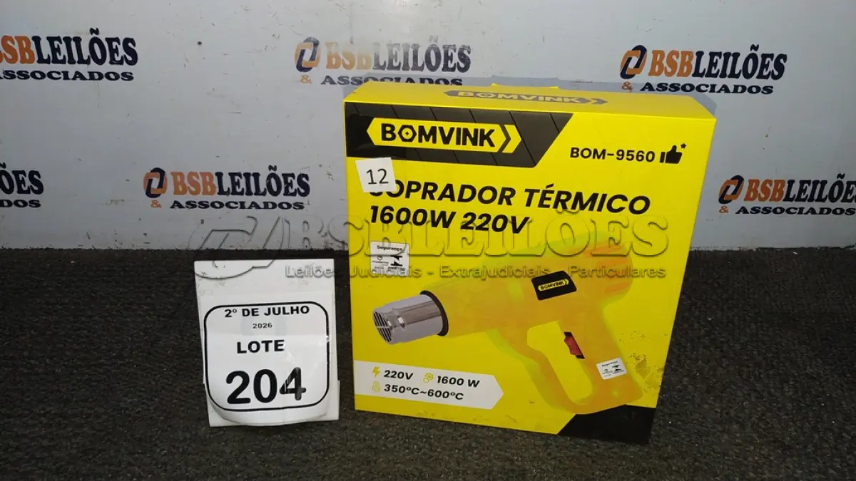 LOTE 204 - 01 SOPRADOR TÉRMICO 1600W 220V MODELO BOM-9560 MARCA BOMVINK. (NO ESTADO) ATENÇÃO! FAZER A VISITAÇÃO ANTES DE ARREMATAR, NÃO SABEMOS SE FUNCIONA, LEILÃO NÃO TEM GARANTIA E NEM DEVOLUÇÃO, SUJEITO A POSSÍVEIS AVARIAS VISÍVEIS/OCULTAS E/OU AUSÊNCIA DE COMPONENTES.