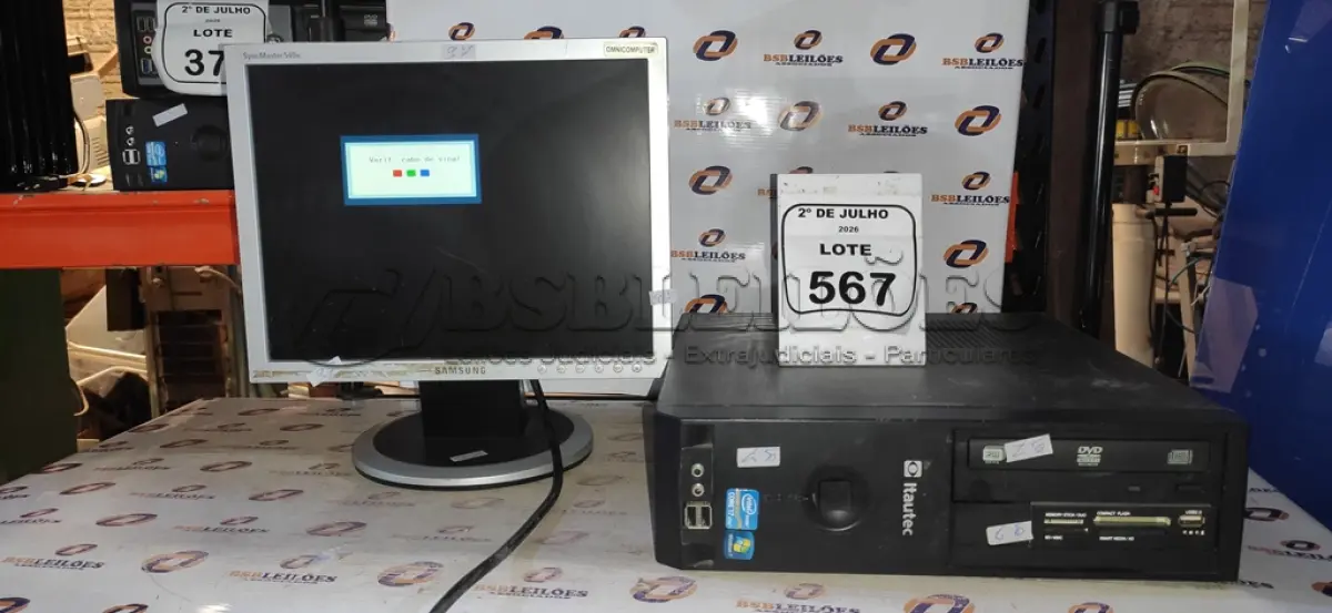 LOTE 567 - 01 MONITOR MARCA SAMSUNG E 01 CPU MARCA ITAUTEC. (NO ESTADO) ATENÇÃO! FAZER A VISITAÇÃO ANTES DE ARREMATAR, NÃO SABEMOS SE FUNCIONA, LEILÃO NÃO TEM GARANTIA E NEM DEVOLUÇÃO, SUJEITO A POSSÍVEIS AVARIAS VISÍVEIS/OCULTAS E/OU AUSÊNCIA DE COMPONENTES.