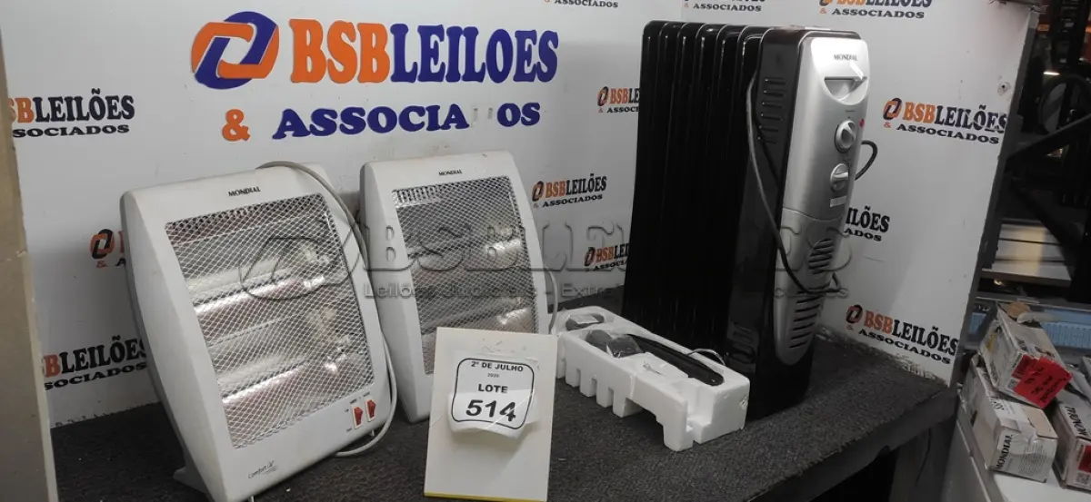 LOTE 514 - 03 AQUECEDORES DE MODELOS DIVERSOS MARCA MONDIAL. (NO ESTADO) ATENÇÃO! FAZER A VISITAÇÃO ANTES DE ARREMATAR, NÃO SABEMOS SE FUNCIONA, LEILÃO NÃO TEM GARANTIA E NEM DEVOLUÇÃO, SUJEITO A POSSÍVEIS AVARIAS VISÍVEIS/OCULTAS E/OU AUSÊNCIA DE COMPONENTES.