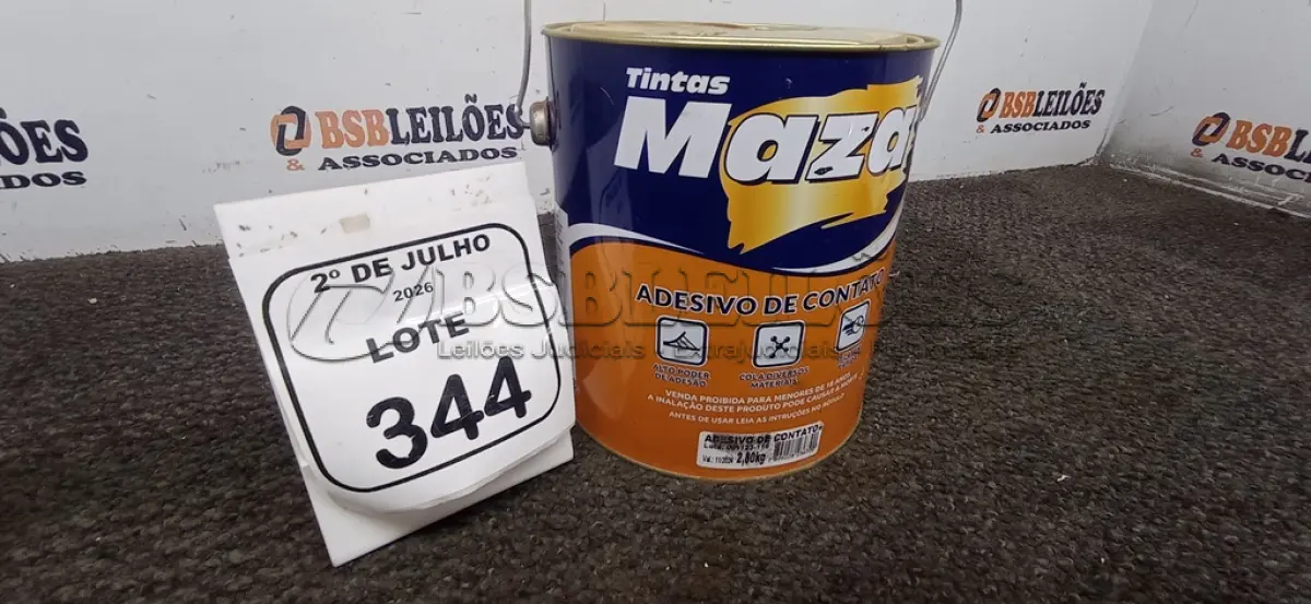 LOTE 344 - 01 LATA DE ADESIVO DE CONTATO 2,80KG MARCA MAZA. (NO ESTADO) ATENÇÃO! FAZER A VISITAÇÃO ANTES DE ARREMATAR, NÃO SABEMOS SE FUNCIONA, LEILÃO NÃO TEM GARANTIA E NEM DEVOLUÇÃO, SUJEITO A POSSÍVEIS AVARIAS VISÍVEIS/OCULTAS E/OU AUSÊNCIA DE COMPONENTES.