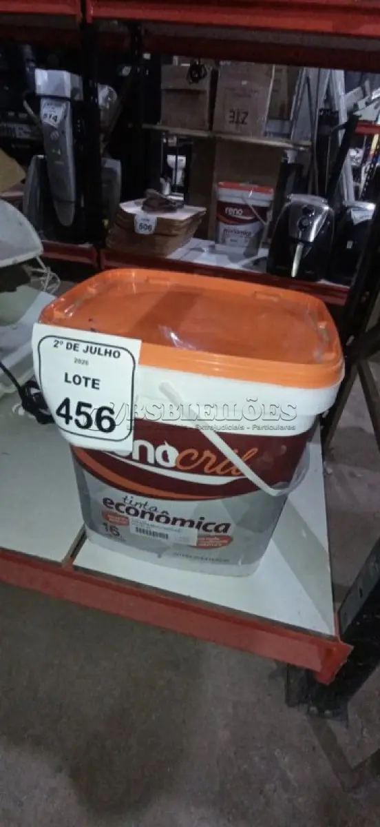 LOTE 456 - 01 BALDE DE TINTA ECONÔMICA 16L NA COR BRANCO NEVE MARCA RENOCRIL. (NO ESTADO) ATENÇÃO! FAZER A VISITAÇÃO ANTES DE ARREMATAR, NÃO SABEMOS SE FUNCIONA, LEILÃO NÃO TEM GARANTIA E NEM DEVOLUÇÃO, SUJEITO A POSSÍVEIS AVARIAS VISÍVEIS/OCULTAS E/OU AUSÊNCIA DE COMPONENTES.