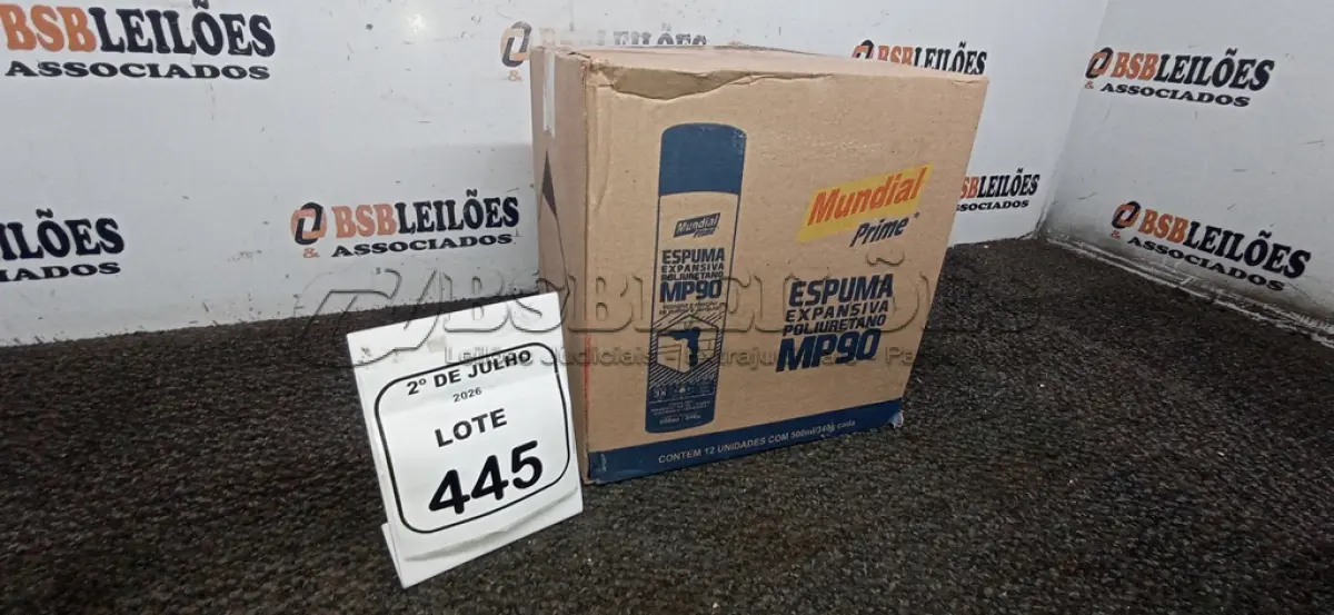 LOTE 445 - 12 LATAS DE ESPUMA EXPANSIVA DE POLIURETANO MP90 DE 500ML CADA MARCA MUNDIAL PRIME. (NO ESTADO) ATENÇÃO! FAZER A VISITAÇÃO ANTES DE ARREMATAR, NÃO SABEMOS SE FUNCIONA, LEILÃO NÃO TEM GARANTIA E NEM DEVOLUÇÃO, SUJEITO A POSSÍVEIS AVARIAS VISÍVEIS/OCULTAS E/OU AUSÊNCIA DE COMPONENTES.