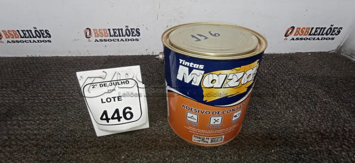 LOTE 446 - 01 LATA DE ADESIVO DE CONTATO 2,80KG MARCA MAZA. (NO ESTADO) ATENÇÃO! FAZER A VISITAÇÃO ANTES DE ARREMATAR, NÃO SABEMOS SE FUNCIONA, LEILÃO NÃO TEM GARANTIA E NEM DEVOLUÇÃO, SUJEITO A POSSÍVEIS AVARIAS VISÍVEIS/OCULTAS E/OU AUSÊNCIA DE COMPONENTES.