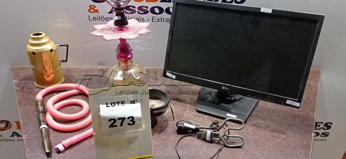 LOTE 273 -  01 MONITOR LG E 01 NARGILE COM RESISTENCIA PARA ACENDER CARVÃO.  (NO ESTADO, NÃO SABEMOS SE FUNCIONA. LEILÃO NÃO TEM GARANTIA E NEM DEVOLUÇÃO, SUJEITO A POSSÍVEIS AVARIAS VISÍVEIS/OCULTAS E/OU AUSÊNCIA DE COMPONENTES)