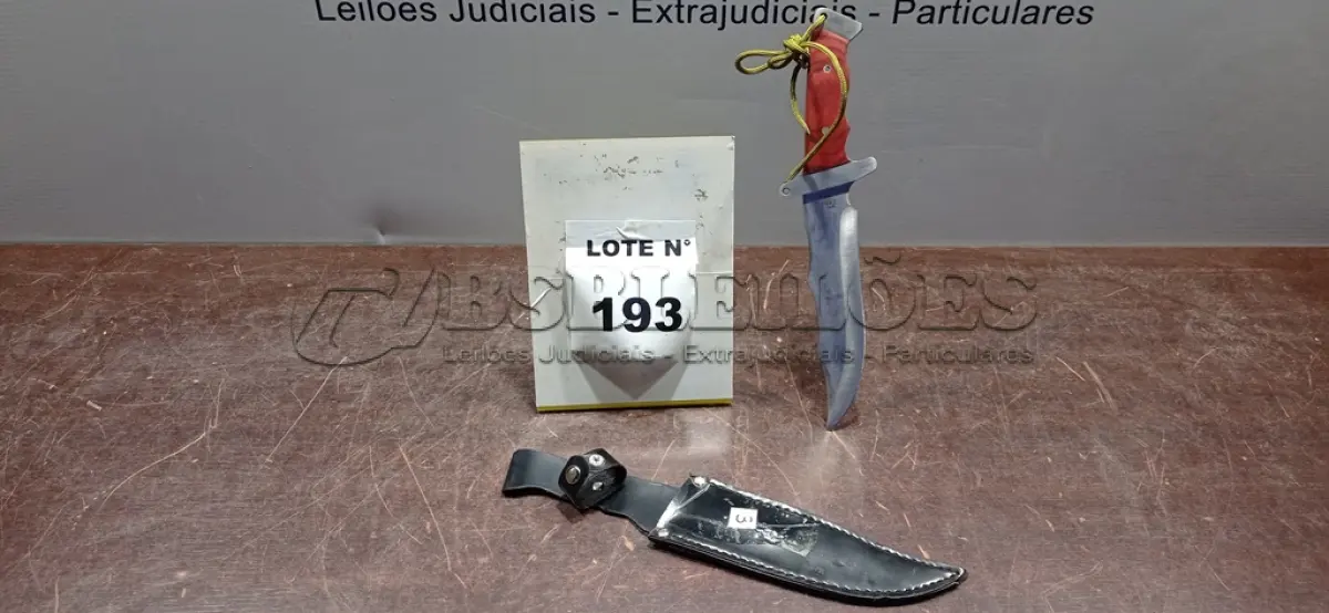 LOTE 193 - 01 FACA TÁTICA FULL TANG 30CM COM FIEL NO GOMO CABO DE MADEIRA E BAINHA EM COURO SINTÉTICO. (NO ESTADO) ATENÇÃO! FAZER A VISITAÇÃO ANTES DE ARREMATAR, NÃO SABEMOS SE FUNCIONA, LEILÃO NÃO TEM GARANTIA E NEM DEVOLUÇÃO, SUJEITO A POSSÍVEIS AVARIAS VISÍVEIS/OCULTAS E/OU AUSÊNCIA DE COMPONENTES.