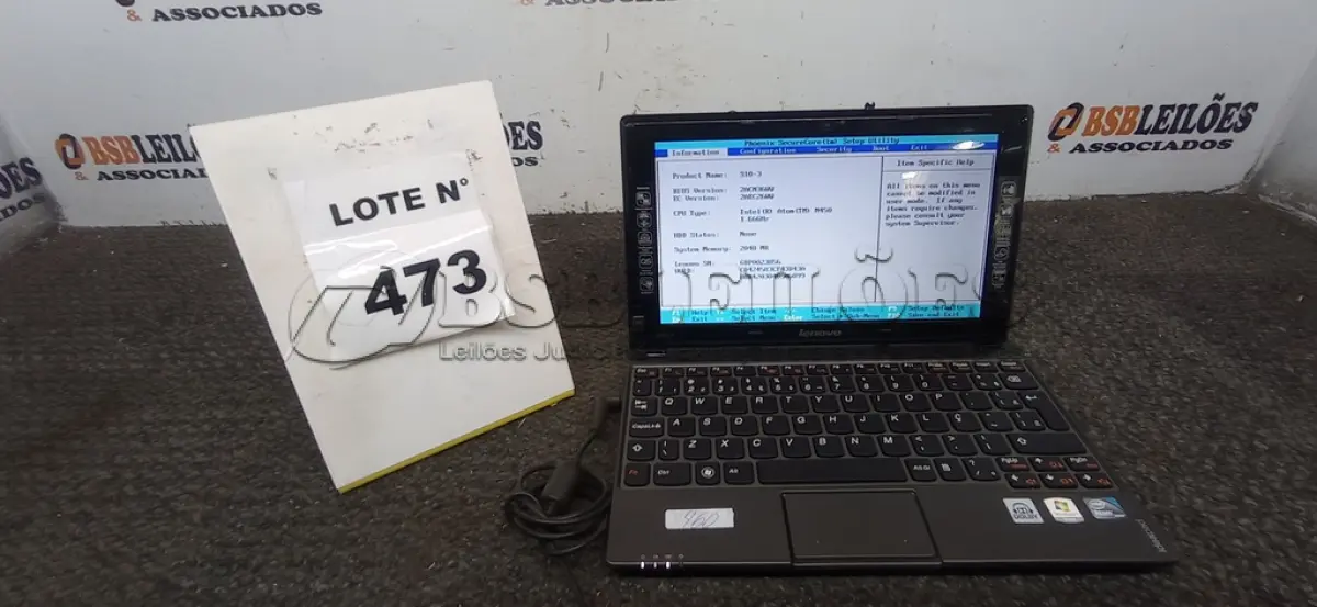 LOTE 473 - 01 NETEBOOK LENOVO SEM FONTE. (NO ESTADO) ATENÇÃO! FAZER A VISITAÇÃO ANTES DE ARREMATAR, NÃO SABEMOS SE FUNCIONA, LEILÃO NÃO TEM GARANTIA E NEM DEVOLUÇÃO, SUJEITO A POSSÍVEIS AVARIAS VISÍVEIS/OCULTAS E/OU AUSÊNCIA DE COMPONENTES.