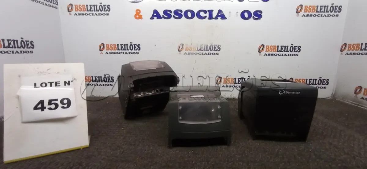 LOTE 459 - 03 IMPRESSORAS TÊRMICAS BEMATECH.  (NO ESTADO) ATENÇÃO! FAZER A VISITAÇÃO ANTES DE ARREMATAR, NÃO SABEMOS SE FUNCIONA, LEILÃO NÃO TEM GARANTIA E NEM DEVOLUÇÃO, SUJEITO A POSSÍVEIS AVARIAS VISÍVEIS/OCULTAS E/OU AUSÊNCIA DE COMPONENTES.