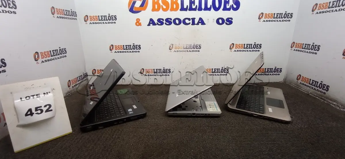 LOTE 452 - 03 NOTEBOOKS MARCAS DIVERSAS. (NO ESTADO) ATENÇÃO! FAZER A VISITAÇÃO ANTES DE ARREMATAR, NÃO SABEMOS SE FUNCIONA, LEILÃO NÃO TEM GARANTIA E NEM DEVOLUÇÃO, SUJEITO A POSSÍVEIS AVARIAS VISÍVEIS/OCULTAS E/OU AUSÊNCIA DE COMPONENTES.