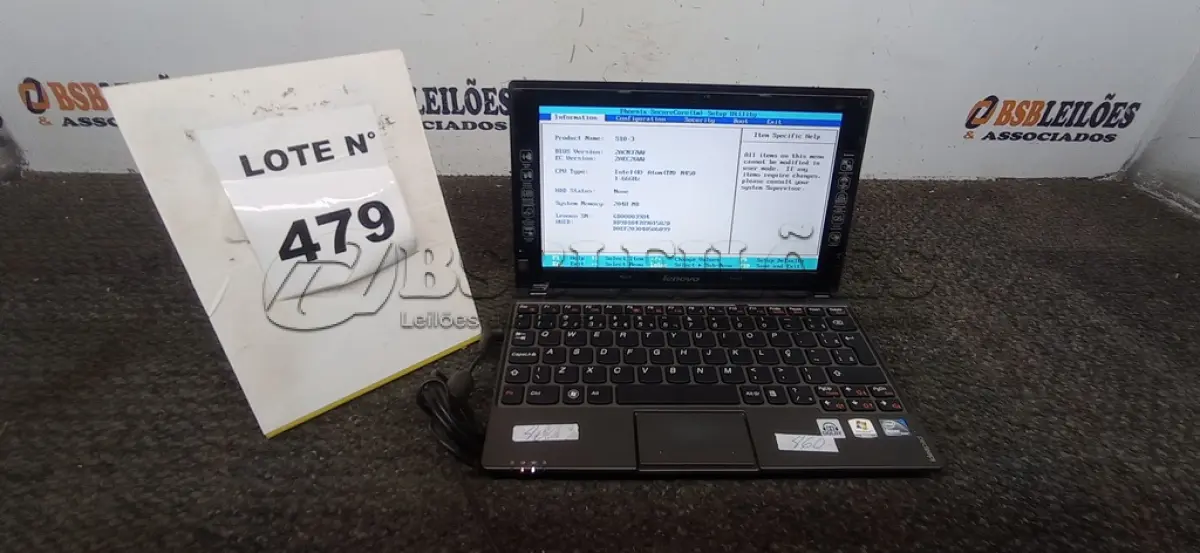 LOTE 479 - 01 NETEBOOK LENOVO SEM FONTE. (NO ESTADO) ATENÇÃO! FAZER A VISITAÇÃO ANTES DE ARREMATAR, NÃO SABEMOS SE FUNCIONA, LEILÃO NÃO TEM GARANTIA E NEM DEVOLUÇÃO, SUJEITO A POSSÍVEIS AVARIAS VISÍVEIS/OCULTAS E/OU AUSÊNCIA DE COMPONENTES.